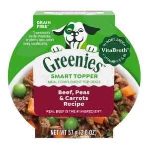 Greenies Smart Topper GrainFree Meal Compliment for Dogs Beef, Peas Carrots, 2 oz each, Case of 10