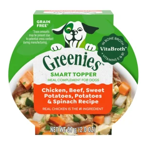 Greenies Smart Topper GrainFree Meal Compliment for Dogs Chicken, Beef, Sweet Potato Spinach, 2 oz each, Case of 10