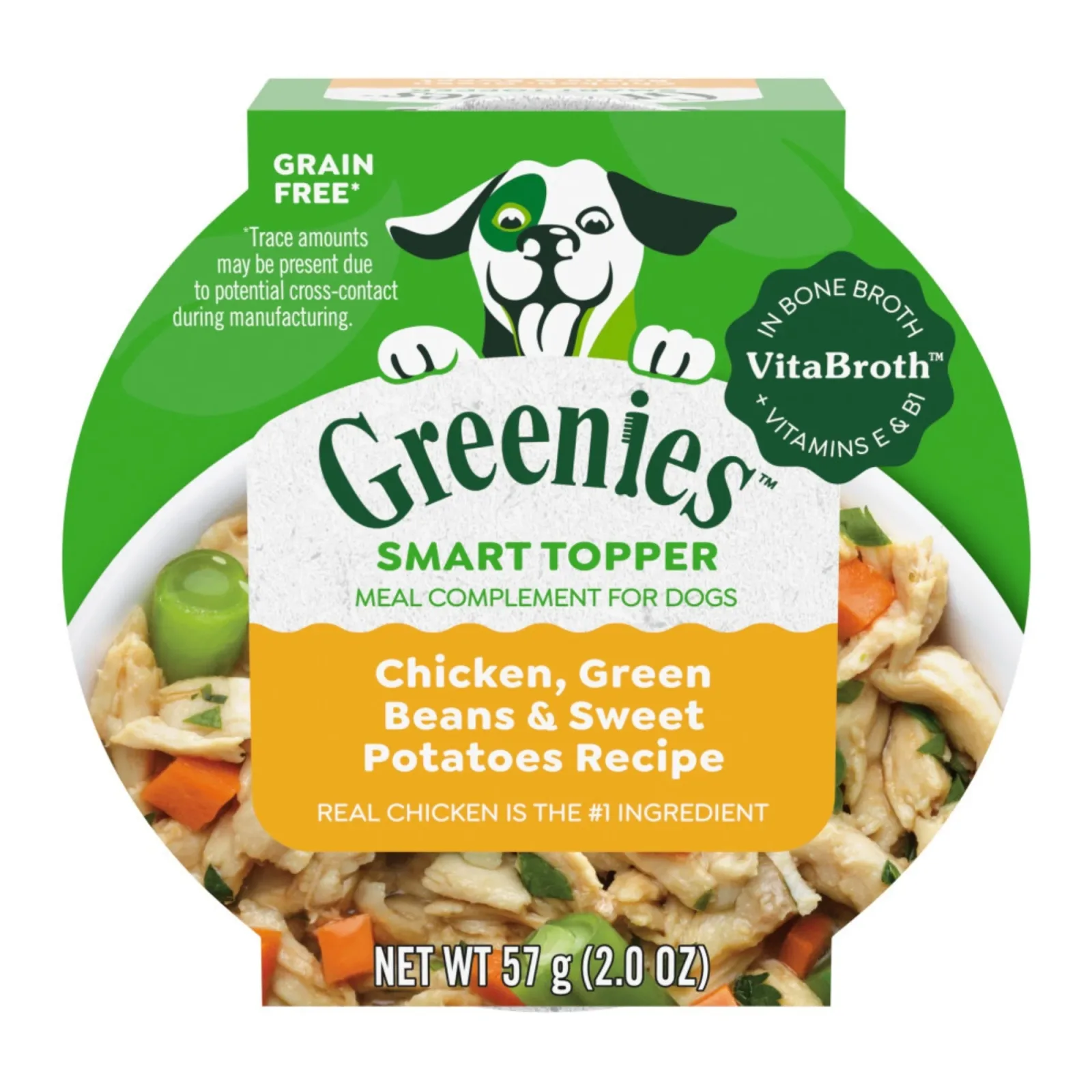 Greenies Smart Topper GrainFree Meal Compliment for Dogs Chicken, Green Beans Sweet Potato, 2 oz each, Case of 10