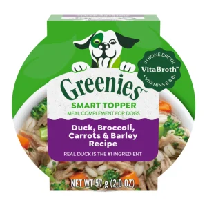Greenies Smart Topper Meal Compliment for Dogs Duck, Broccoli, Carrots Barely, 2 oz each, Case of 10