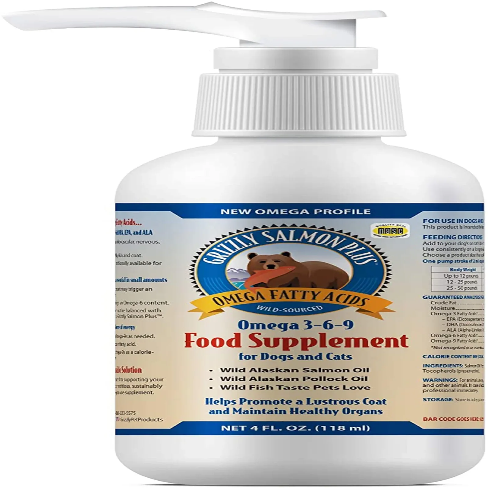 Grizzly Dog Cat Salmon Oil Plus, 4 oz