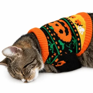 Halloween Pumpkin Pet Sweater for Cats & Small Dogs