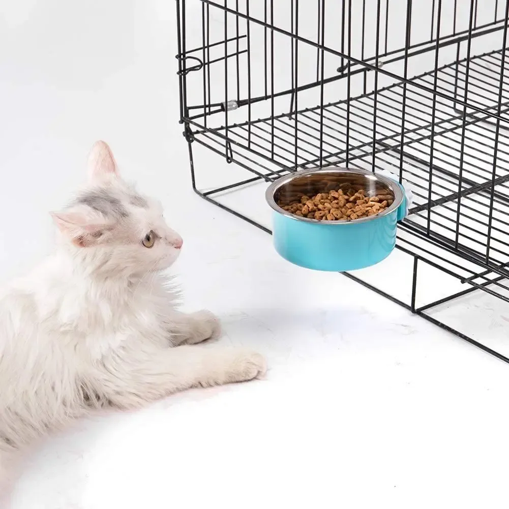 Hanging Dog & Cat Bowl – Stainless Steel Cage Feeding Bowl - Image 2