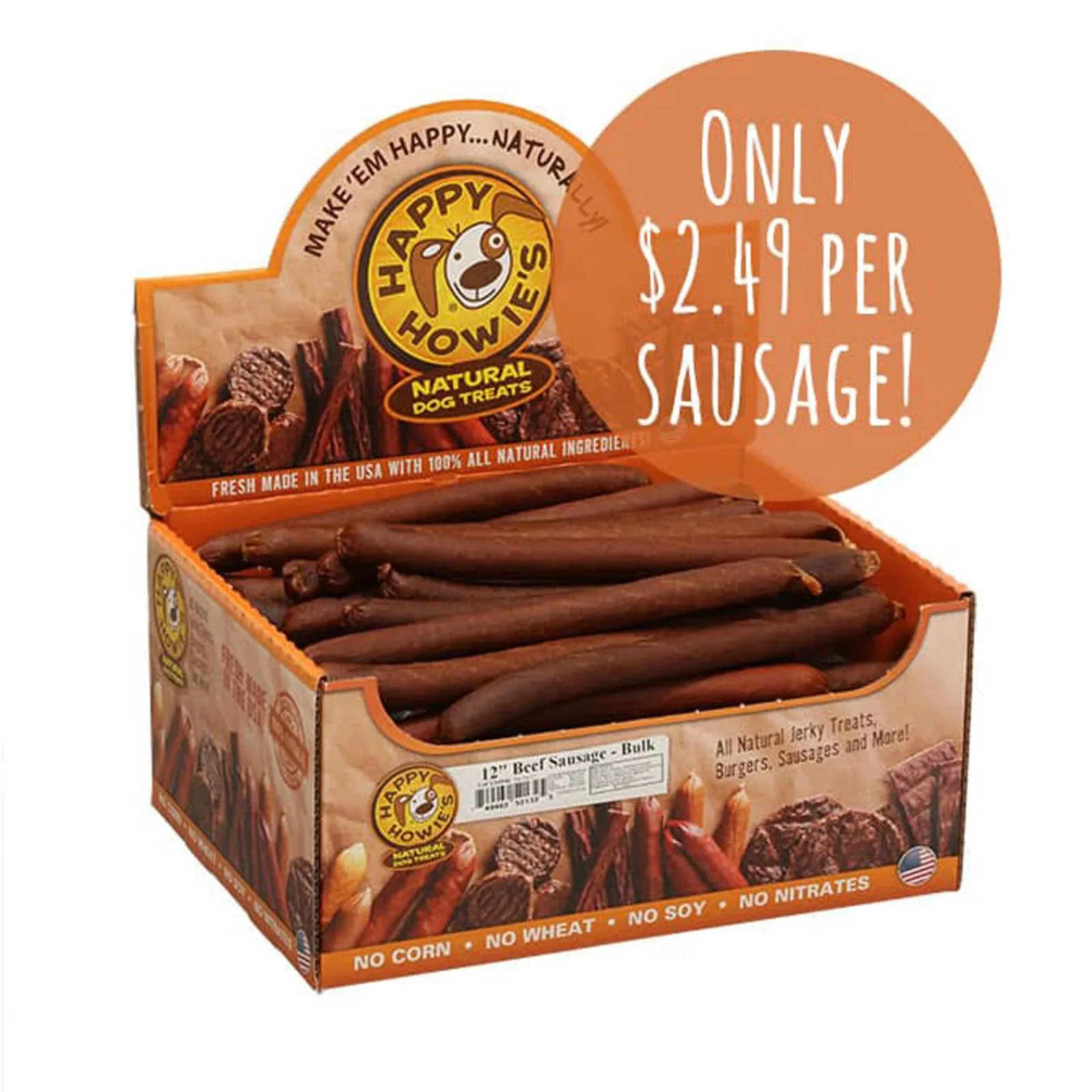 Happy Howie Dog Beef Sausage 12 in Bulk 36 ct