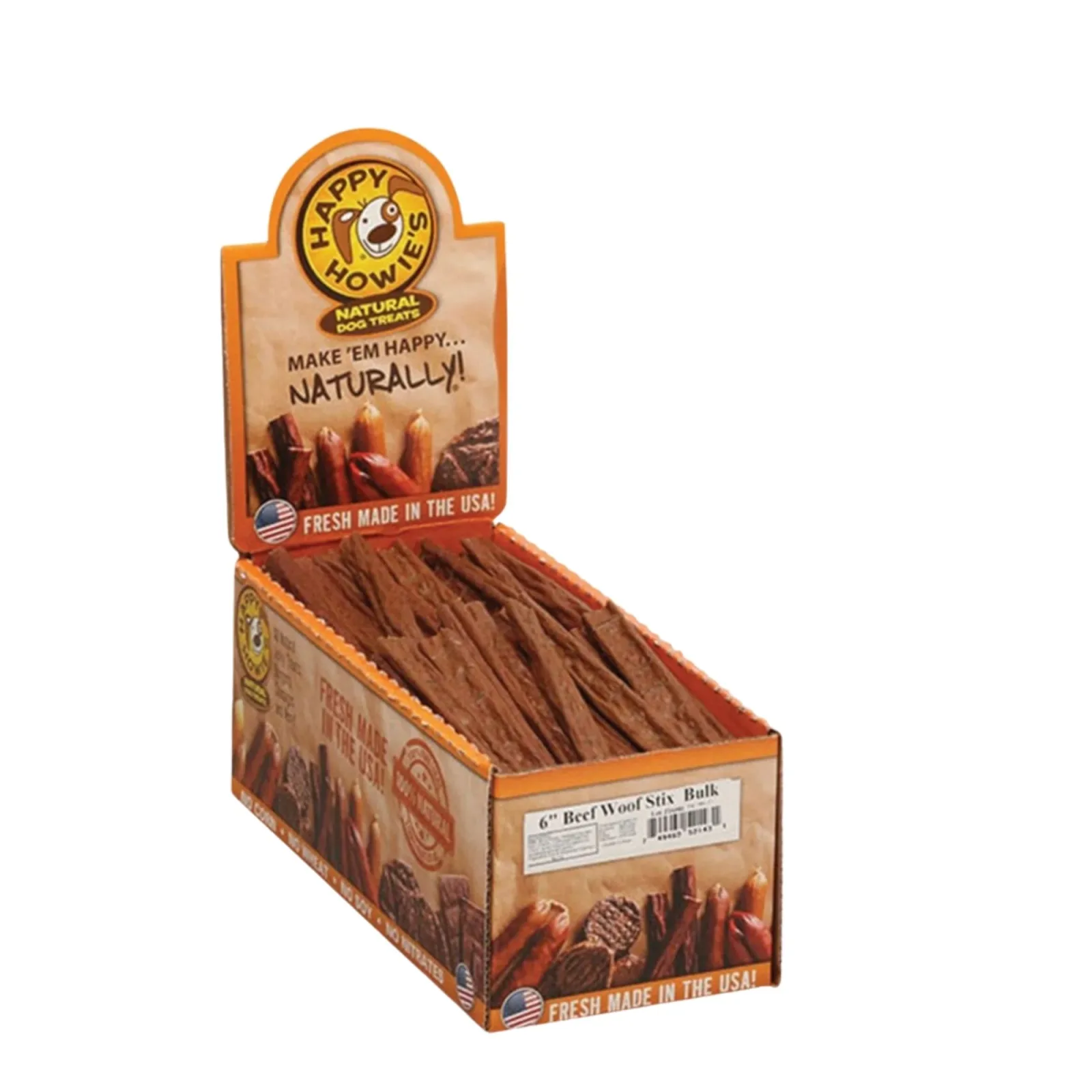 Happy Howie Dog Beef Woof Stix 6 in 80 ct