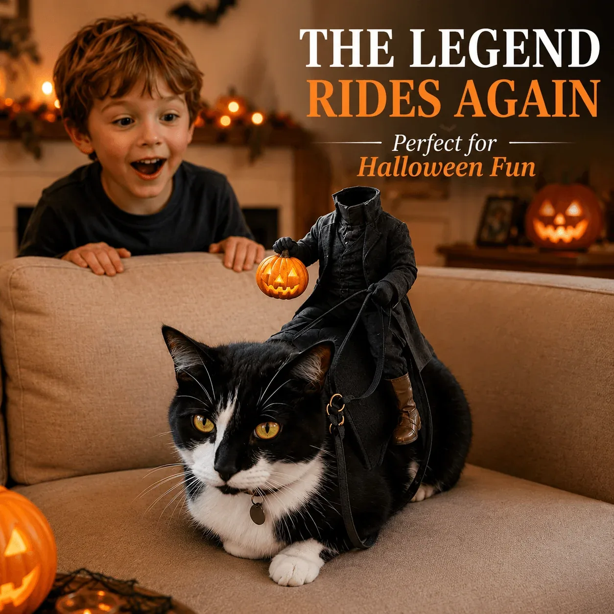Headless Horseman Cat Costume – Funny 3D Halloween Pet Costume - Image 2