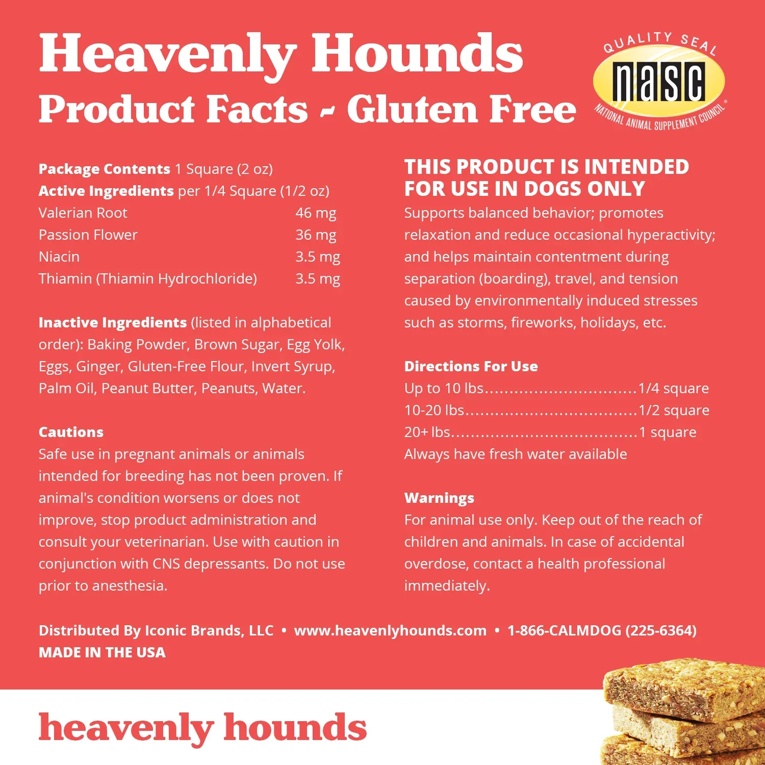 Heavenly Hounds Peanut Butter Relaxation Square Calming Treat for Dogs - Image 2