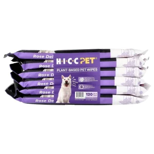 HICC Pet, Plant-Based Pet Wipes, For Dogs & Cats, Damask Rose, 6 Packs, 20 Wipes Each