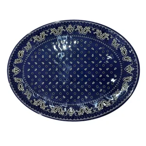 Hiend Accents Patchwork Bandana Melamine Serving Platter Indigo Bandana Paisley Rim