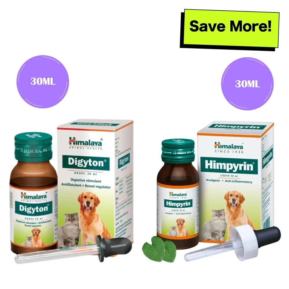 Himalaya Digyton Drops and Himpyrin Anti Inflammatory & Pain Relief Drops for Dogs and Cats Combo