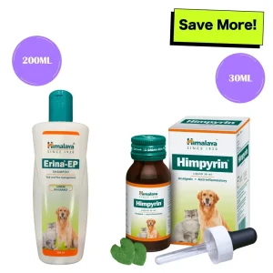 Himalaya Erina EP Tick and Flea Shampoo and Himpyrin Anti Inflammatory & Pain Relief Drops for Dogs and Cats Combo