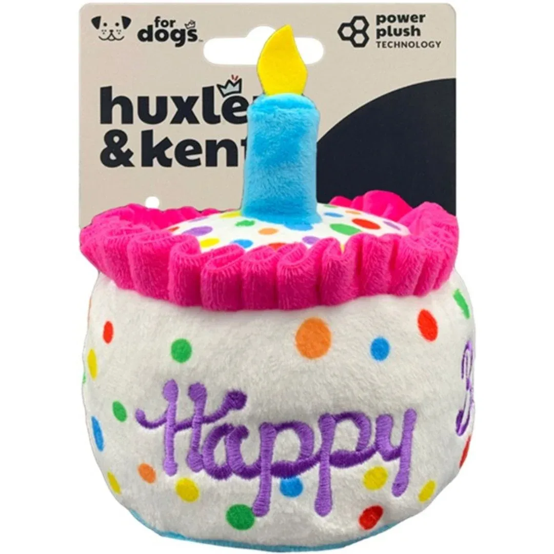 H&K Power Plush Dog Happy Barkday Cake Small Squeak & Crinkle Dog Toy