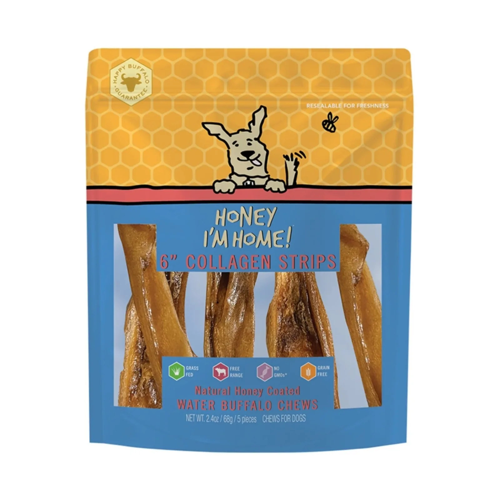 Honey I'm Home Dog Buffalo Collagen Dog Chew, 6 in 5-Count