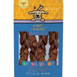 Honey I'm Home Dog Natural Honey Coated Buffalo Dog Treats Braided Gullet, 3.53 oz