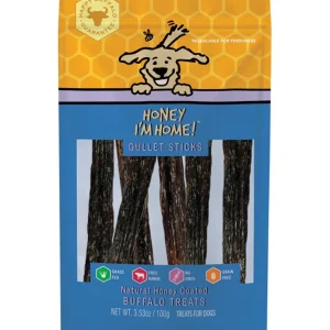 Honey I'm Home Dog Natural Honey Coated Buffalo Dog Treats Gullet Sticks, 3.53 oz