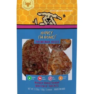 Honey I'm Home Dog Natural Honey Coated Buffalo Dog Treats Tremenda Discs 3-Count