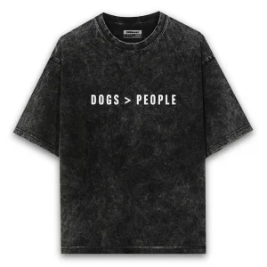 Hoomans Dogs > People Acid Wash T Shirt for Men and Women (Black)