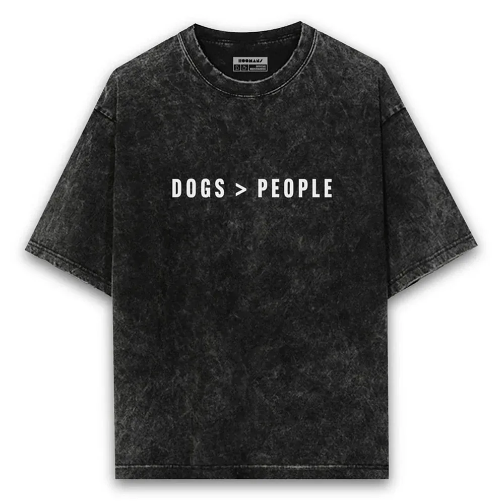 Hoomans Dogs > People Acid Wash T Shirt for Men and Women (Black)