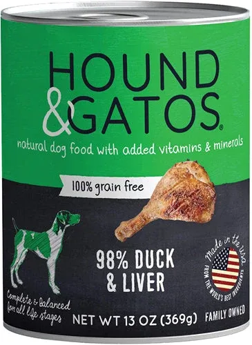 Hound and Gatos Dog Grain-Free Duck and Liver, 13 oz each, Case of 12