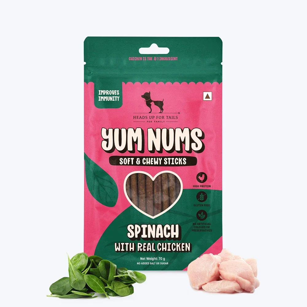 HUFT Yum Nums Soft and Chewy Spinach with Real Chicken Grain Free Stick Treats for Dogs