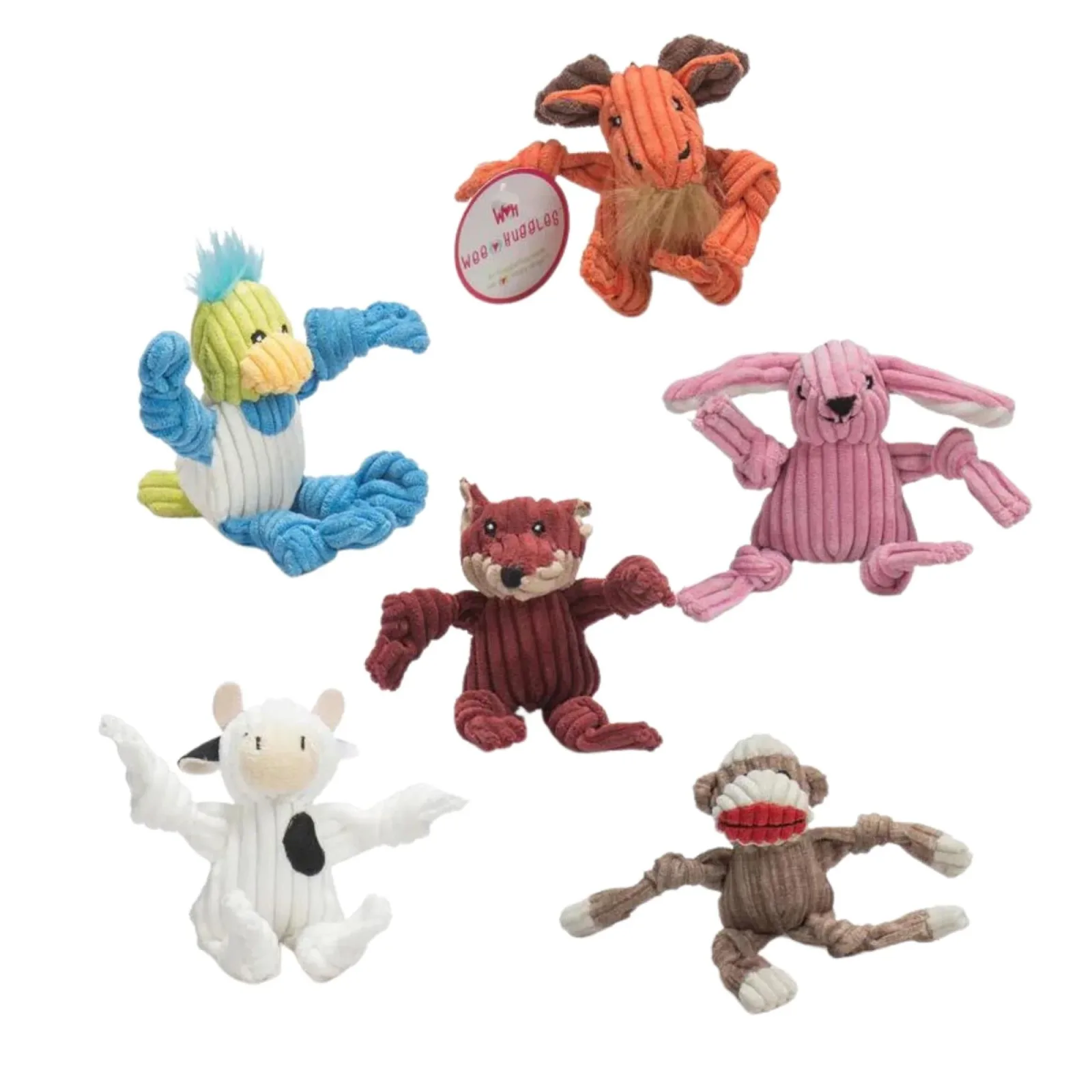 HuggleHounds Wee Huggles Knottie Plush Dog Toy - Assorted 6-Count for Tiny & Toy Breeds
