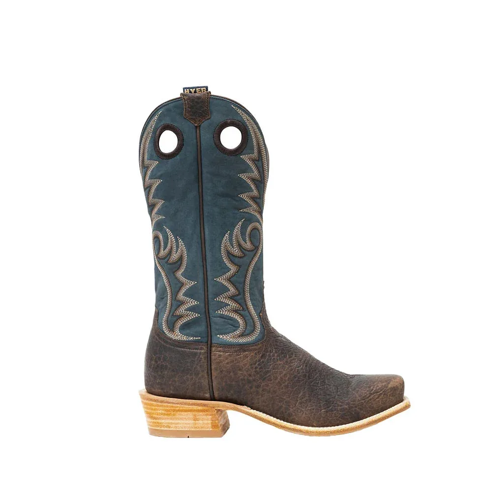 Hyer Boots Men's McCune Matte Chocolate Bison Vamp 13in Deep Aqua Cowhide Top - Image 2
