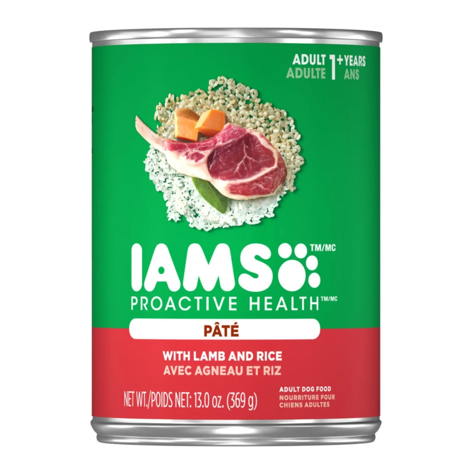 IAMS Proactive Health Paté Adult Wet Dog Food Pate with Lamb & Rice, 13.2 oz