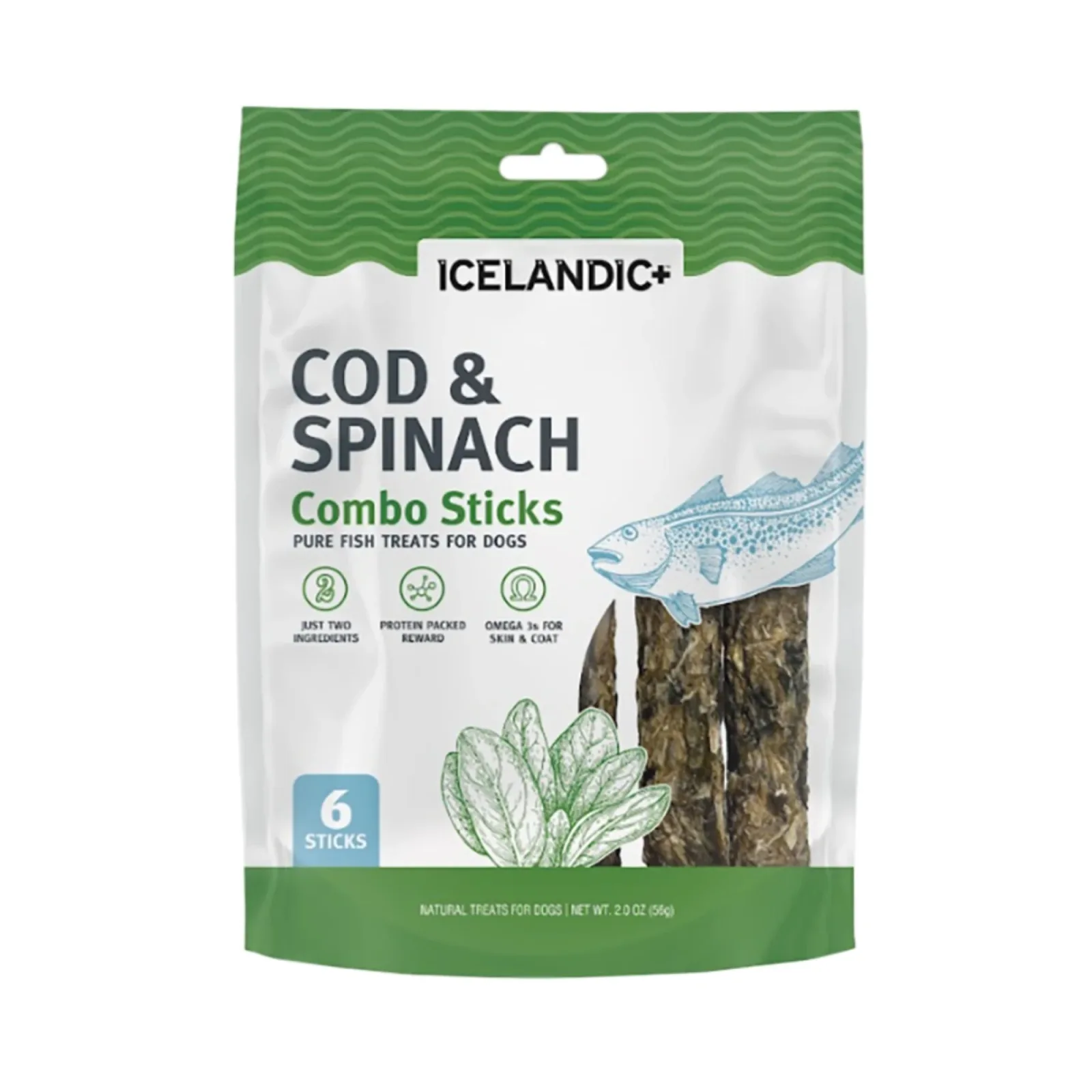 Icelandic Dog Cod & Spinach Combo Sticks, 2 oz