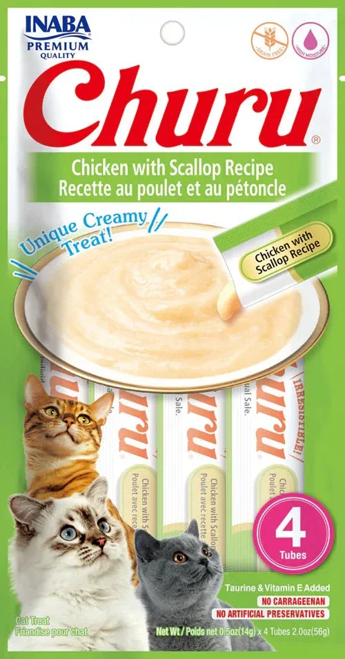 Inaba Cat Churu Puree Chicken Scallop, 0.52 oz/6 ct