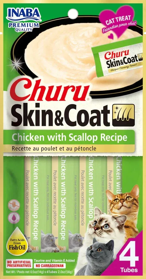 Inaba Cat Churu Puree Skin and Coat Chicken Scallop 2 oz. (6 ct)