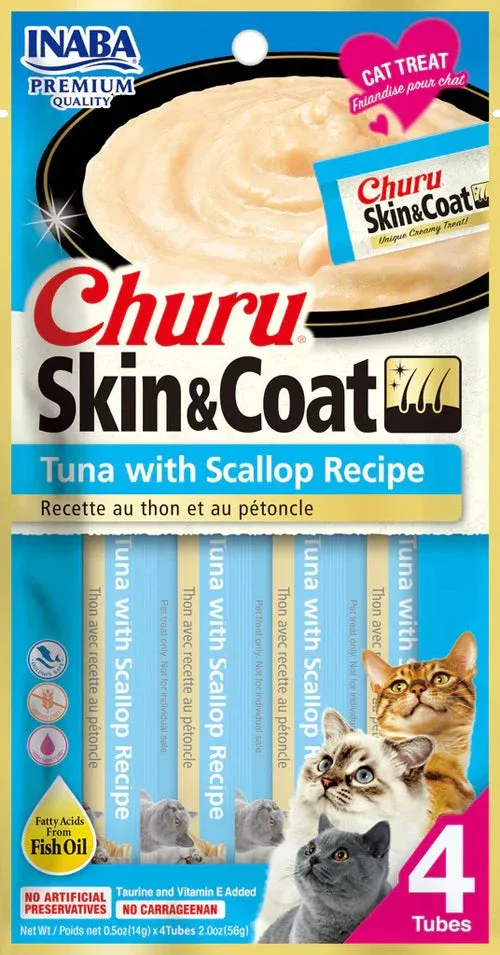 Inaba Cat Churu Puree Skin and Coat Tuna Scallop 2 oz-6 ct