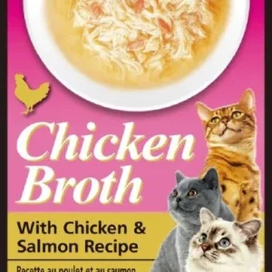 Inaba Chicken Broth Side Dish for Cats - Chicken and Salmon, 1.76 oz each, Case of 8