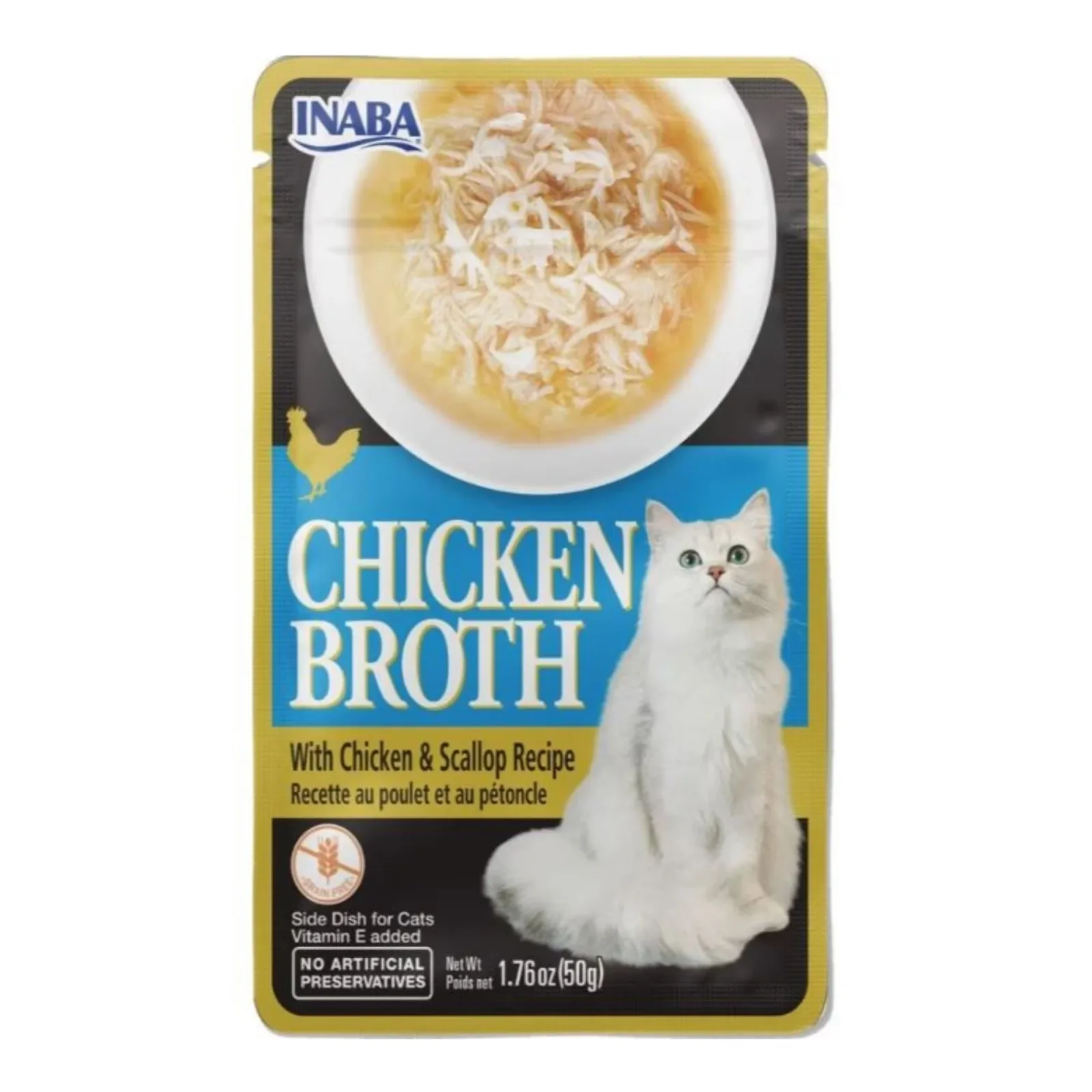 Inaba Chicken Broth Side Dish for Cats - Chicken and Scallop, 1.76 oz each, Case of 8