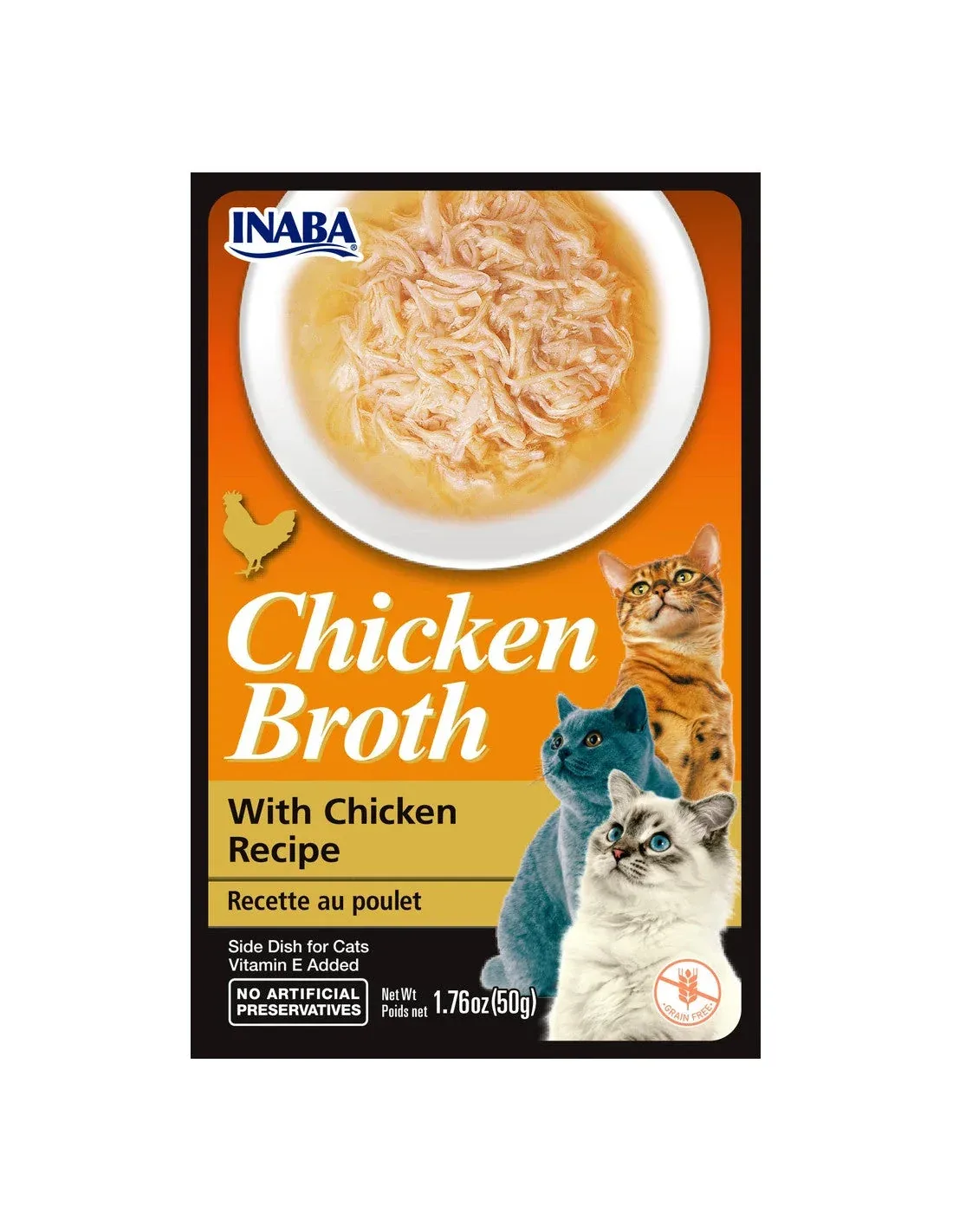 Inaba Chicken Broth Side Dish for Cats - Single-Protein Chicken, 1.76 oz each, Case of 8