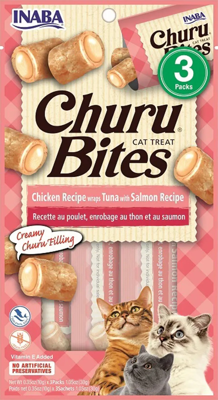 Inaba Churu Bites Chicken Wrap with Tuna & Salmon Filling Cat Treats 6 ct/1.05 oz