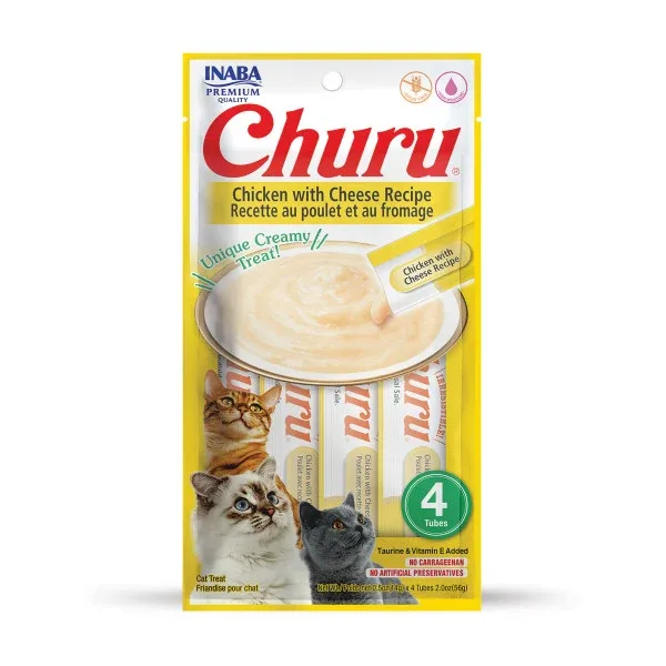 Inaba Churu Chicken with Cheese Puree Lickable Cat Treat, 4ct