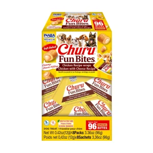 INABA Churu Fun Bites Chicken Wraps Dog Treats Chicken w/Cheese 0.42 oz, 8 pk