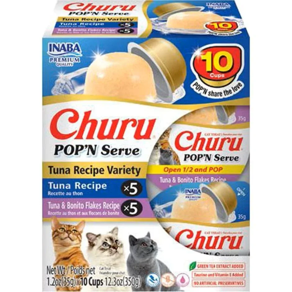 Inaba Churu Pop'N Serve Lickable Cat Treats - Tuna Variety Pack, 12.3 oz