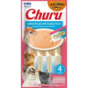 Inaba Churu Puree Cat Treats Salmon/Scallop, 0.5 oz each, Case of 24