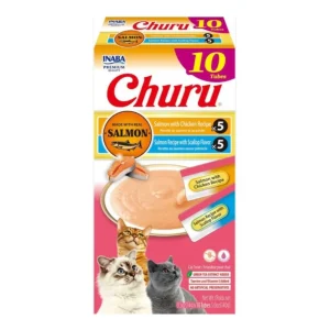 Inaba Churu Puree Cat Treats Variety Box Salmon/Chicken/Scallop .5 oz. 10 ct