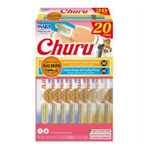 Inaba Churu Puree Cat Treats Variety Box Salmon/Chicken/Scallop .5 oz. 20 ct