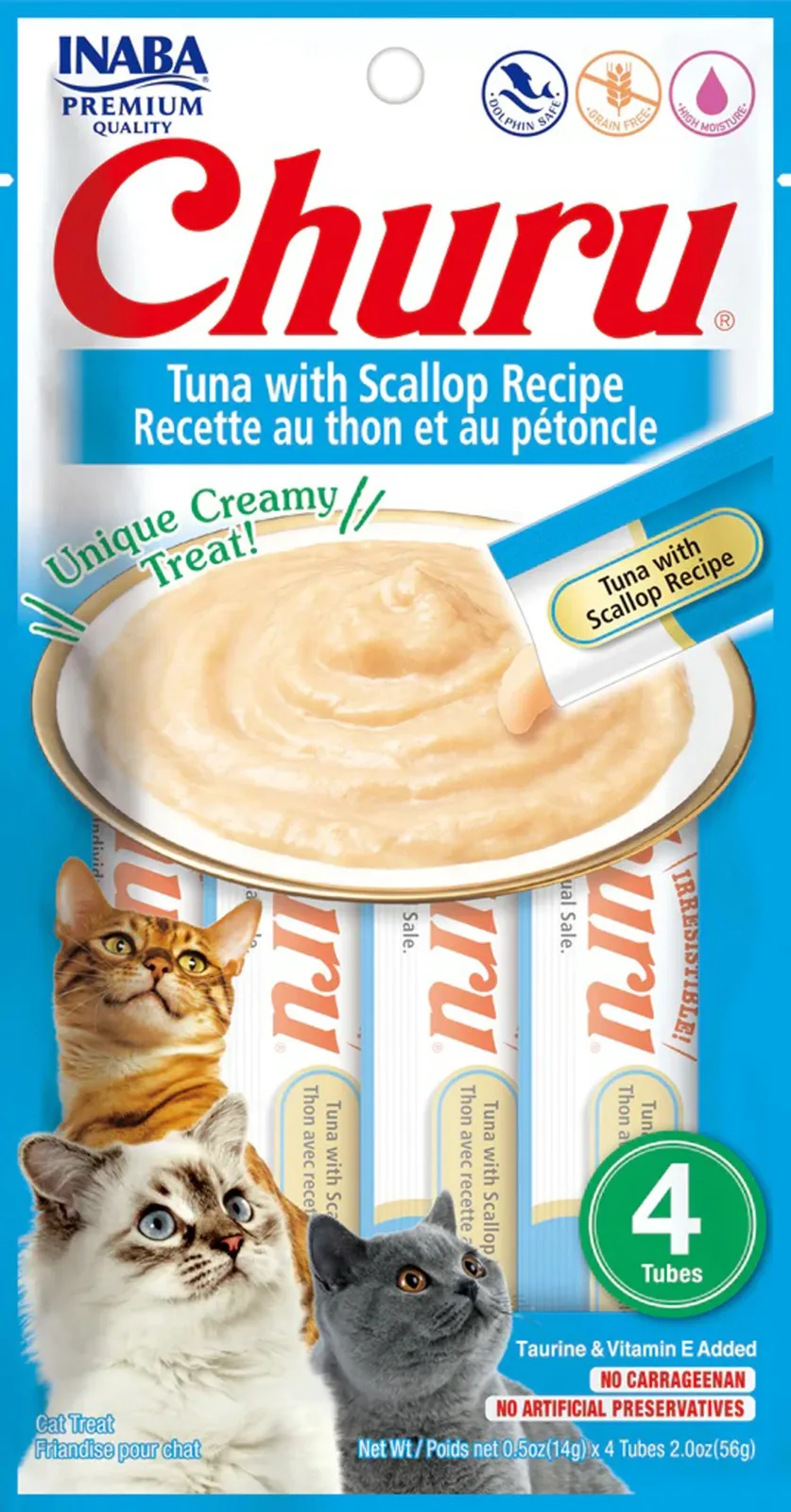 Inaba Churu Puree Cat Treats - Wild Tuna and Scallop, 0.52 oz Tubes, 6 ct