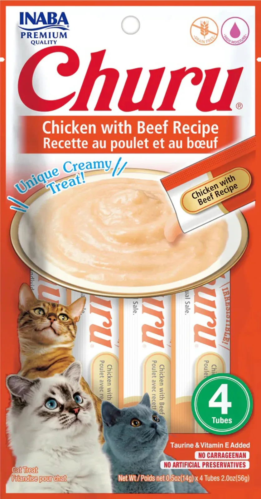 Inaba Churu Puree Chicken & Beef Lickable Cat Treats 6 ct/2 oz