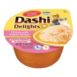 Inaba Dashi Delights Cat Food Topper - Chicken and Salmon Flakes in Broth, 2.5 oz