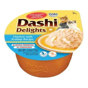 Inaba Dashi Delights Cat Food Topper - Chicken and Scallop Flakes in Broth, 2.5 oz