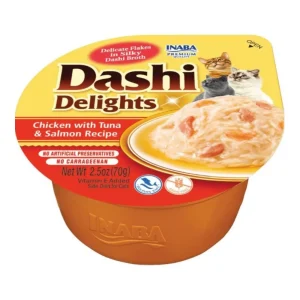 Inaba Dashi Delights Cat Food Topper - Chicken, Tuna and Salmon Flakes in Broth, 2.5 oz