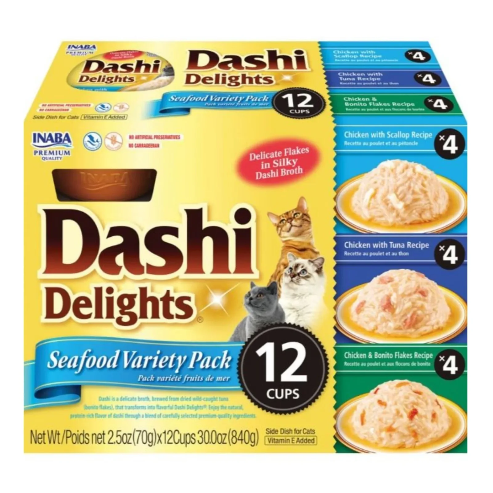 Inaba Dashi Delights Cat Food Topper - Seafood Variety Pack, 2.5 oz each, Case of 12