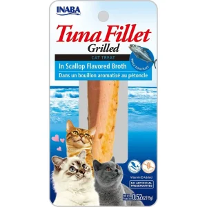 Inaba Grilled Fillet Cat Treats - Tuna in Scallop Broth, 0.5 oz, 6 ct