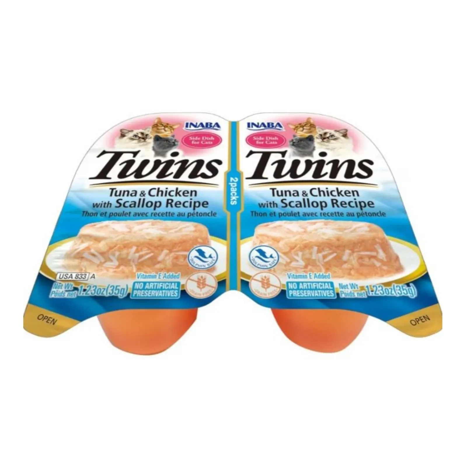 Inaba Twins Side Dish Wet Cat Food - Tuna, Chicken & Scallop Broth Gelee, 1.23 oz, 2 ct