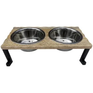 Indipets Wooden Double Diner Elevated Dog Bowl